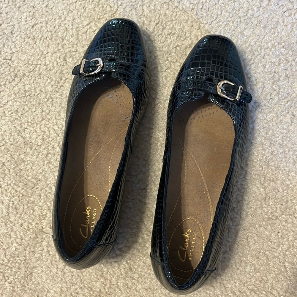 Clarks black buckle shoes